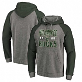 Milwaukee Bucks Fanatics Branded Ash Antique Stack Tri Blend Raglan Pullover Hoodie Fyun,baseball caps,new era cap wholesale,wholesale hats